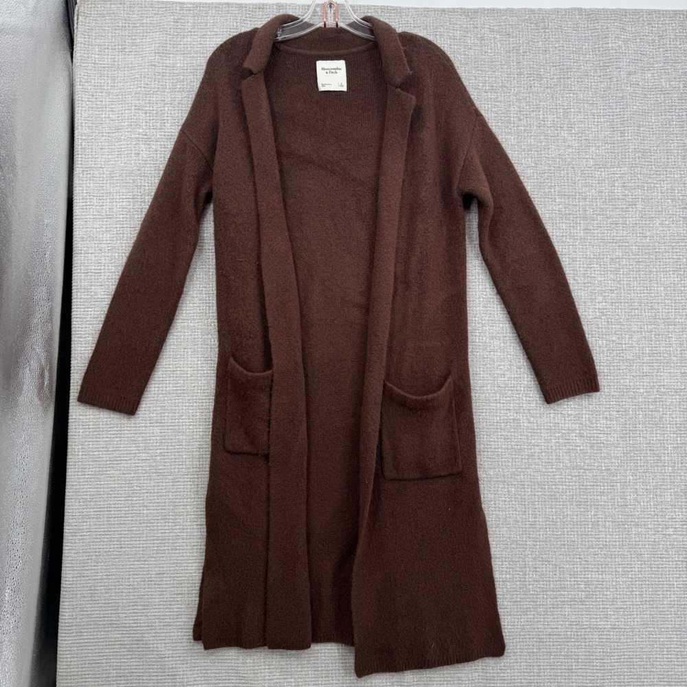 Abercrombie & Fitch Long Cardigan Sweater Womens S Brown Knit Duster Minimalist